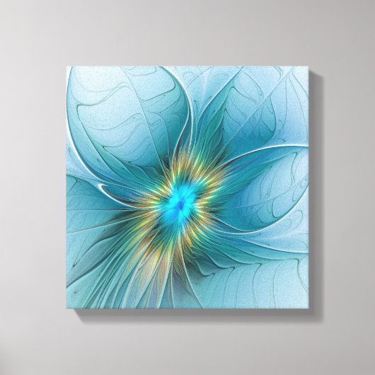 Little Beauty Modern Blue Gold Fractal Art Flower Canvas Afdruk (Voorkant)