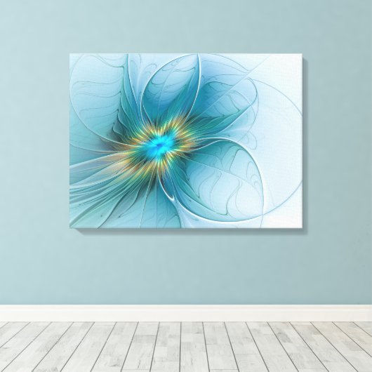 Little Beauty Modern Blue Gold Fractal Art Flower Canvas Afdruk (Insitu (Houten vloer))