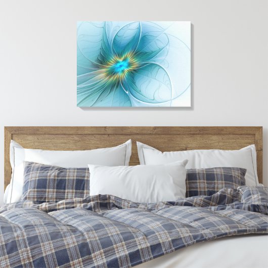 Little Beauty Modern Blue Gold Fractal Art Flower Canvas Afdruk (Insitu (Slaapkamer))