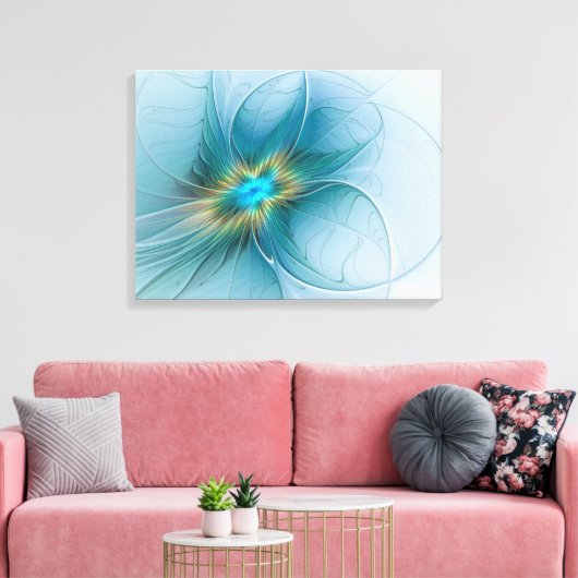 Little Beauty Modern Blue Gold Fractal Art Flower Canvas Afdruk (Insitu (Woonkamer))