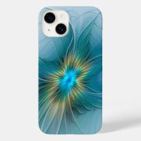 Little Beauty Modern Blue Gold Fractal Art Flower