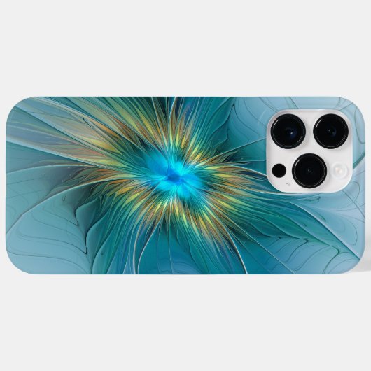 Little Beauty Modern Blue Gold Fractal Art Flower Case-Mate iPhone Case (Achterkant (horizontaal))