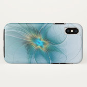 Little Beauty Modern Blue Gold Fractal Art Flower Case-Mate iPhone Case (Achterkant (horizontaal))
