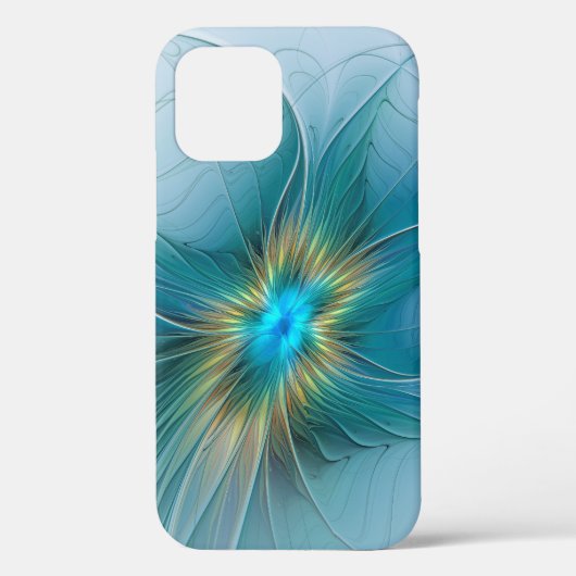 Little Beauty Modern Blue Gold Fractal Art Flower Case-Mate iPhone Case (Achterkant)