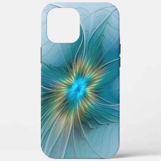 Little Beauty Modern Blue Gold Fractal Art Flower Case-Mate iPhone Case (Achterkant)