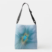 Little Beauty Modern Blue Gold Fractal Art Flower Crossbody Tas (Achterkant)