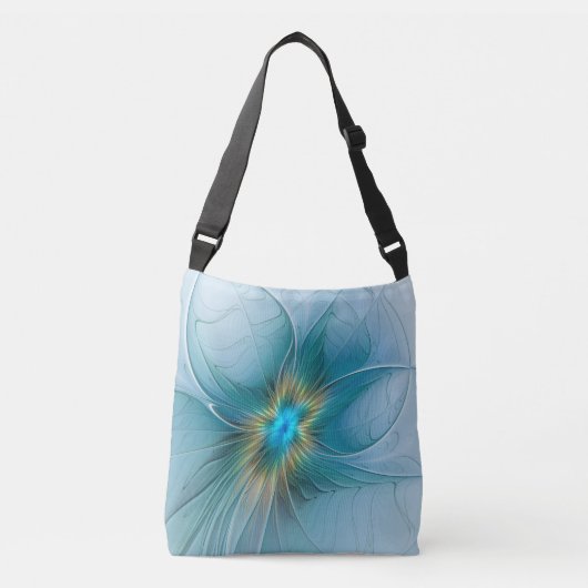 Little Beauty Modern Blue Gold Fractal Art Flower Crossbody Tas (Voorkant)