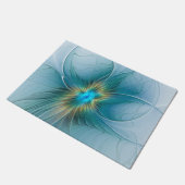 Little Beauty Modern Blue Gold Fractal Art Flower Deurmat (Schuin)