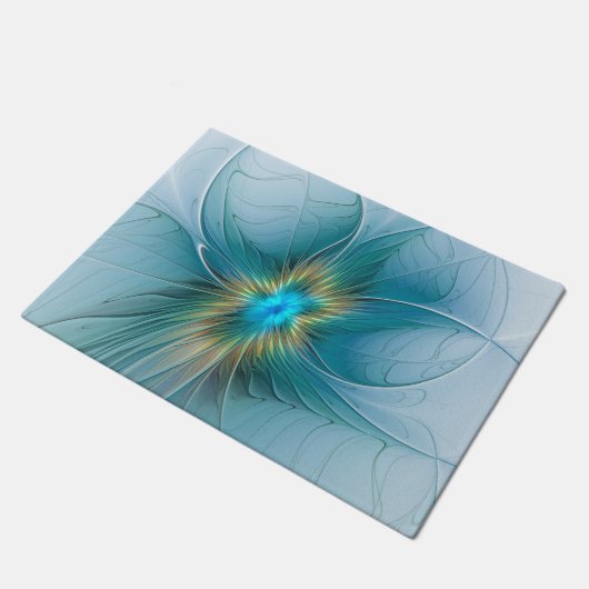 Little Beauty Modern Blue Gold Fractal Art Flower Deurmat (Schuin)