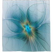 Little Beauty Modern Blue Gold Fractal Art Flower Douchegordijn (Voorkant)