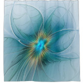 Little Beauty Modern Blue Gold Fractal Art Flower Douchegordijn (Voorkant)