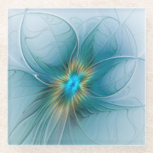 Little Beauty Modern Blue Gold Fractal Art Flower