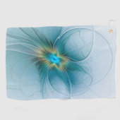 Little Beauty Modern Blue Gold Fractal Art Flower Golfhanddoek (Horizontaal)