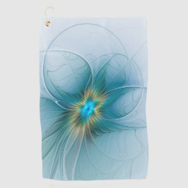 Little Beauty Modern Blue Gold Fractal Art Flower Golfhanddoek