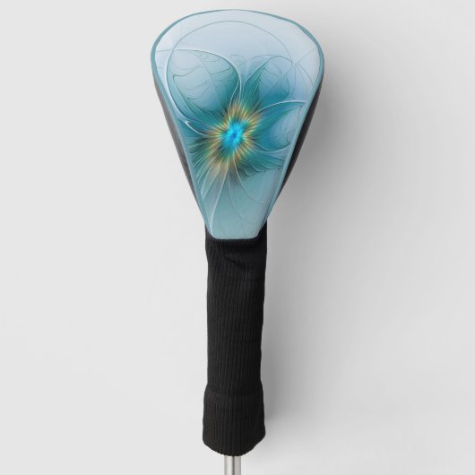 Little Beauty Modern Blue Gold Fractal Art Flower Golfheadcover (Voorkant)