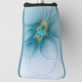 Little Beauty Modern Blue Gold Fractal Art Flower Golfheadcover