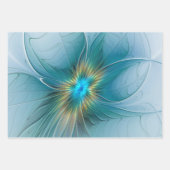 Little Beauty Modern Blue Gold Fractal Art Flower Inpakpapier Vel (Voorkant)
