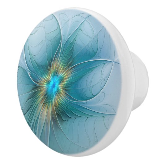 Little Beauty Modern Blue Gold Fractal Art Flower Keramische Knop (Rechts)
