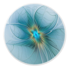 Little Beauty Modern Blue Gold Fractal Art Flower Keramische Knop
