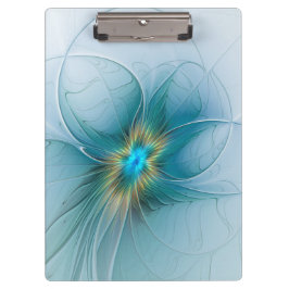 Little Beauty Modern Blue Gold Fractal Art Flower Klembord