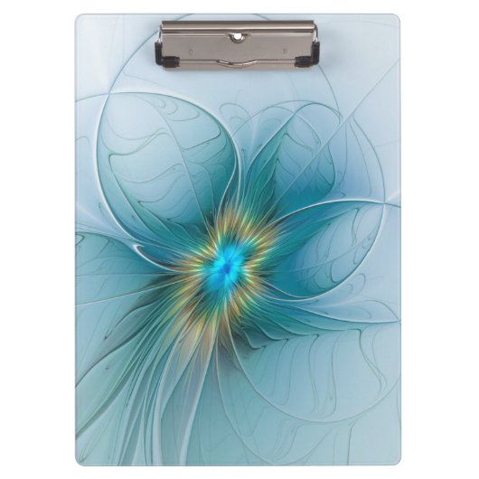 Little Beauty Modern Blue Gold Fractal Art Flower Klembord (Voorkant)