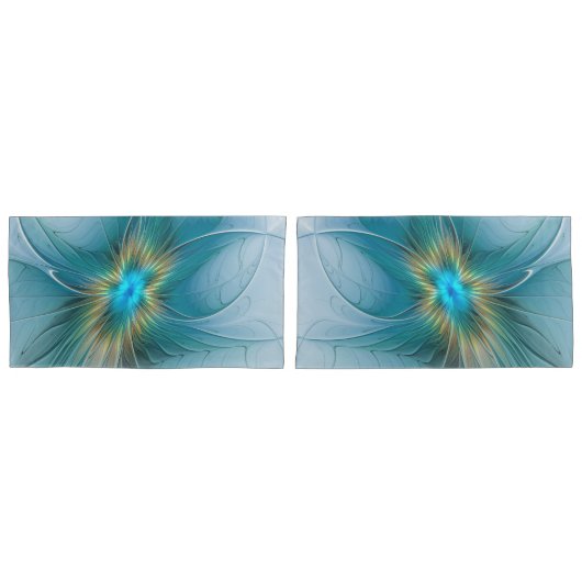 Little Beauty Modern Blue Gold Fractal Art Flower Kussensloop (Voorkant-Set)