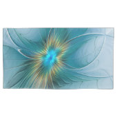 Little Beauty Modern Blue Gold Fractal Art Flower Kussensloop (Voorkant-Links)
