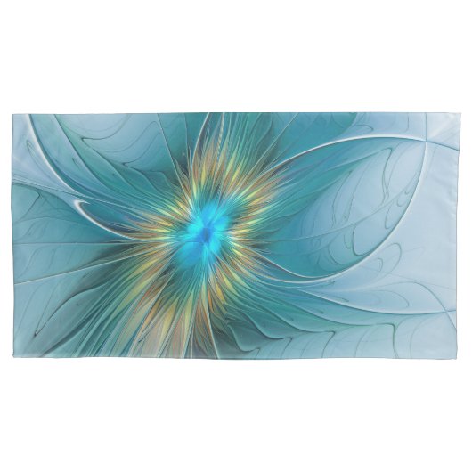 Little Beauty Modern Blue Gold Fractal Art Flower Kussensloop (Voorkant-Links)
