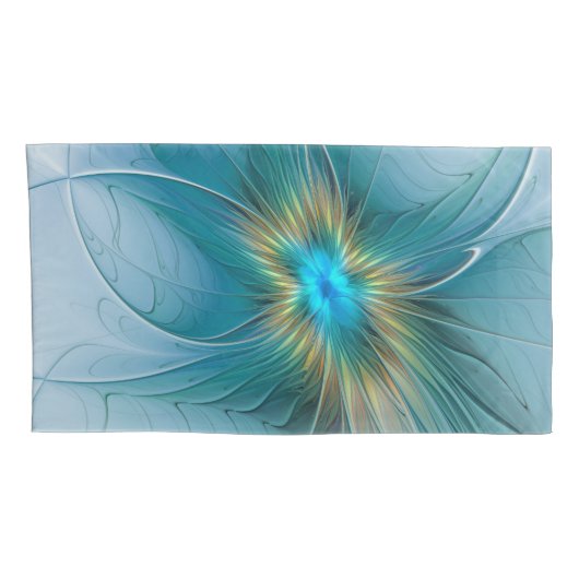 Little Beauty Modern Blue Gold Fractal Art Flower Kussensloop (Achterkant-Rechts)