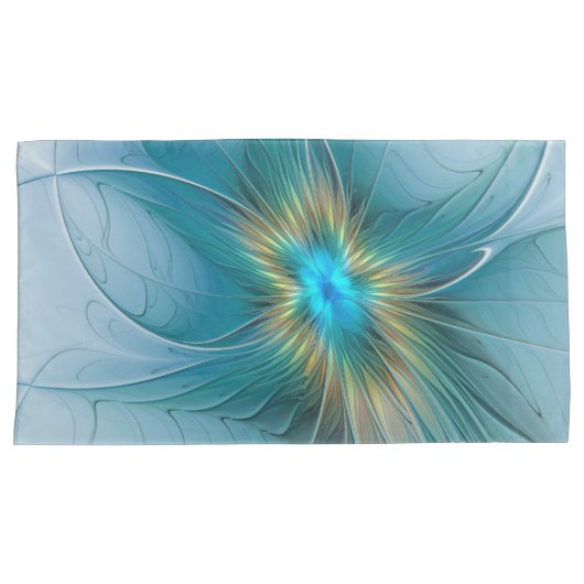 Little Beauty Modern Blue Gold Fractal Art Flower Kussensloop (Voorkant-Rechts)