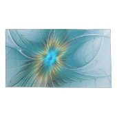 Little Beauty Modern Blue Gold Fractal Art Flower Kussensloop (Achterkant-Links)
