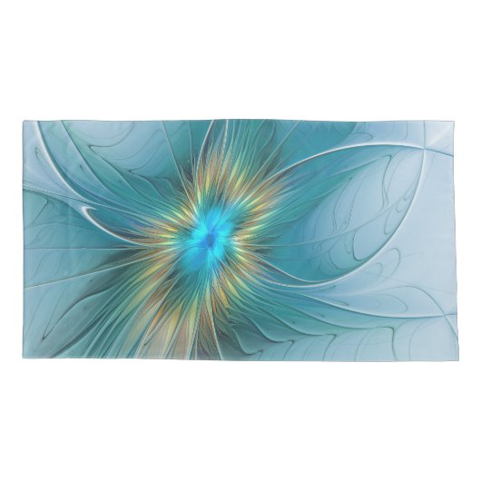 Little Beauty Modern Blue Gold Fractal Art Flower Kussensloop (Achterkant-Links)