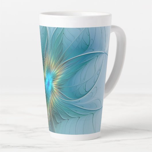 Little Beauty Modern Blue Gold Fractal Art Flower Latte Mok (Rechterhoek)