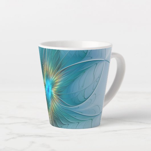 Little Beauty Modern Blue Gold Fractal Art Flower Latte Mok (Rechterhoek)