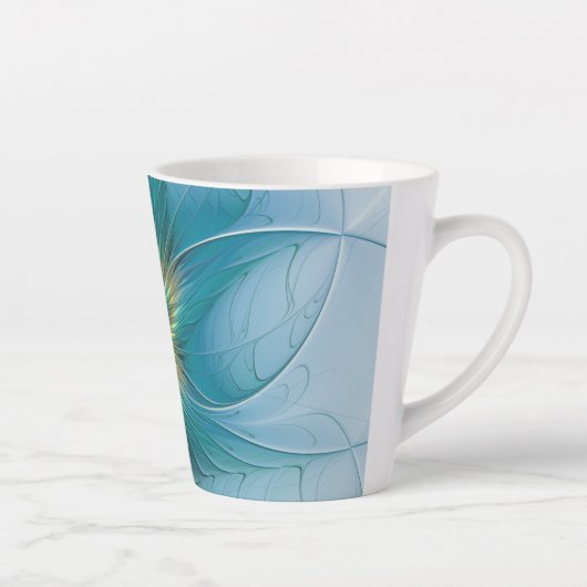 Little Beauty Modern Blue Gold Fractal Art Flower Latte Mok (Rechts)