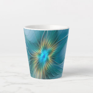 Little Beauty Modern Blue Gold Fractal Art Flower Latte Mok
