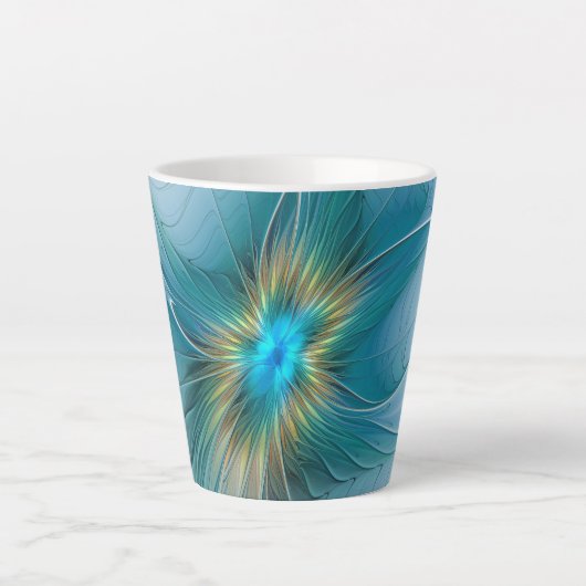 Little Beauty Modern Blue Gold Fractal Art Flower Latte Mok (Voorkant)