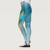Little Beauty Modern Blue Gold Fractal Art Flower Leggings (Links)