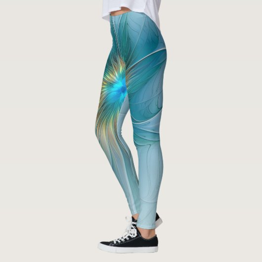 Little Beauty Modern Blue Gold Fractal Art Flower Leggings (Links)