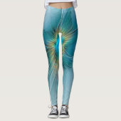 Little Beauty Modern Blue Gold Fractal Art Flower Leggings (Voorkant)