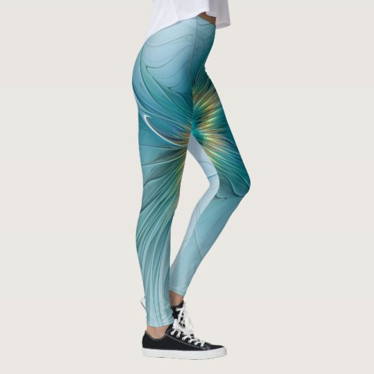 Little Beauty Modern Blue Gold Fractal Art Flower Leggings (Rechts)