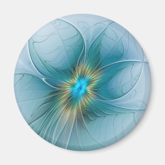 Little Beauty Modern Blue Gold Fractal Art Flower Magneet (Voorkant)