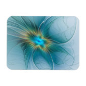 Little Beauty Modern Blue Gold Fractal Art Flower Magneet (Horizontaal)