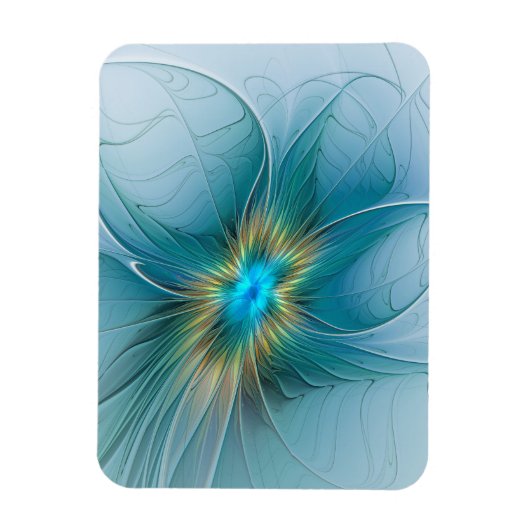 Little Beauty Modern Blue Gold Fractal Art Flower Magneet (Verticaal)
