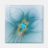 Little Beauty Modern Blue Gold Fractal Art Flower Magneet (Voorkant)