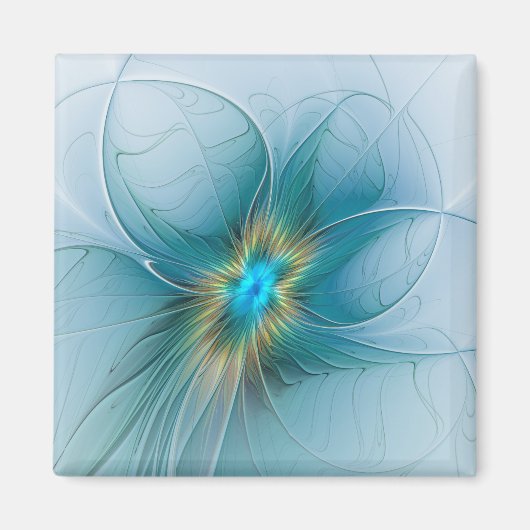 Little Beauty Modern Blue Gold Fractal Art Flower Magneet (Voorkant)