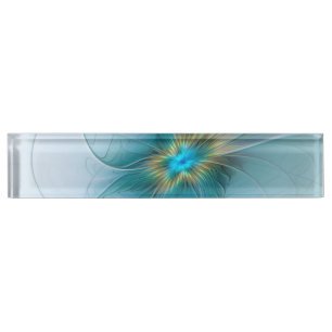 Little Beauty Modern Blue Gold Fractal Art Flower Naambordje