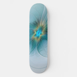 Little Beauty Modern Blue Gold Fractal Art Flower Persoonlijk Skateboard
