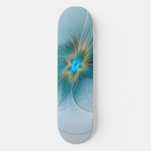 Little Beauty Modern Blue Gold Fractal Art Flower Persoonlijk Skateboard (Voorkant)