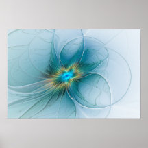 Little Beauty Modern Blue Gold Fractal Art Flower